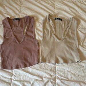 Zara Women's Ribbed Tank Tops - Mauve and Beige